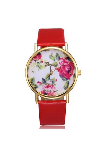 HYK Ladies Red PU Leather Strap Watch 201701   