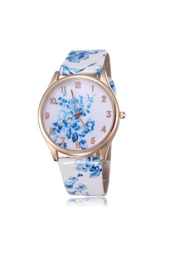 HYK Women Watch - Jam Tangan Wanita - Putih-Biru - PU Leather Strap - 2104  