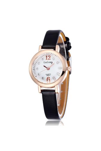 HYK jam tangan wanita -Hitam - Strap Kulit 1582  