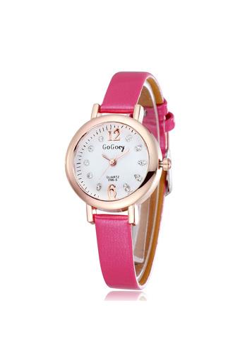 HYK jam tangan wanita -Merah Muda - Strap Kulit 1582  