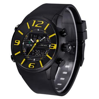 Hot!2015 WEIDE WH-3402 Men' Luxury PU Rubber Strap LCD Back Light Military Army Diver Sport Wristwatch - Black + Yellow (Intl)  