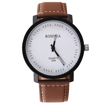 Hot Fashion Quartz Watch Women Men PU Leather WristWatch Brown+White (Intl)  