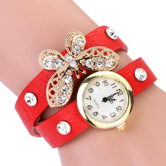 Hot Sale Casual Dress Watch Leather Bracelet Quartz Wristwatch Red (Intl)  