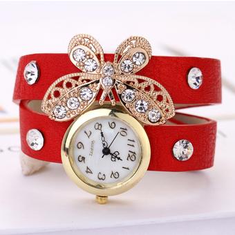 Hot Sale Casual Dress Watch Leather Bracelet Quartz Wristwatch Red  