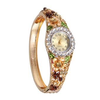 Hot Sale Fashion Gold Plated Diamond Flower Lace Shining Wristwatch NO.3 (Intl)  