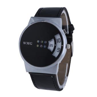 Hot Unisex Men Women White Round Dial Black PU Leather Strap Wristwatch- Intl  