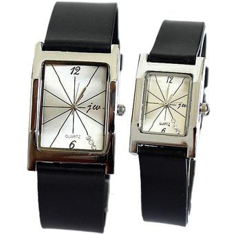 JW - Jam Tangan Couple - Hitam Putih - Strap Karet - Lorena Square Simple Watch  