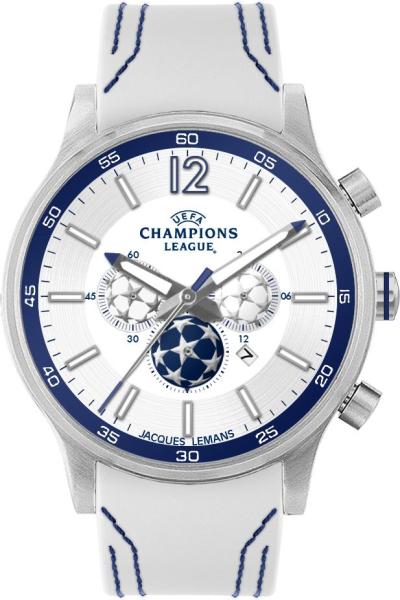 Jacques Lemans UEFA Champion Chrono - Jam Tangan Pria - Strap Leather - Putih Blue