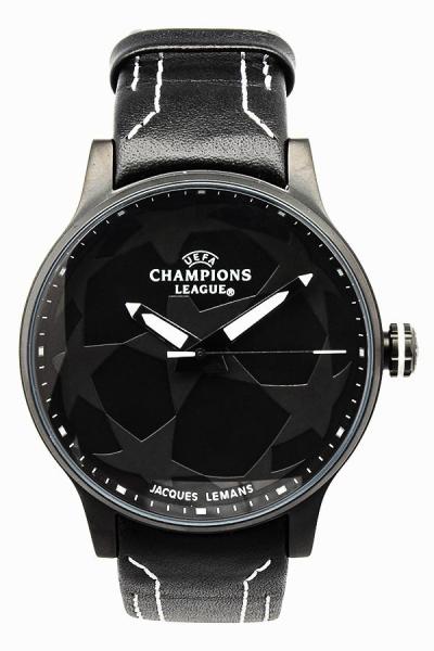 Jacques Lemans UEFA Kickoff - Jam Tangan Pria - Strap Leather - Hitam Putih