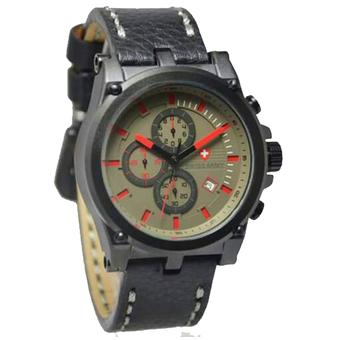 Jam Tangan Pria Chronograph Tali Kulit Swiss Army 4174 - Hitam-Merah  