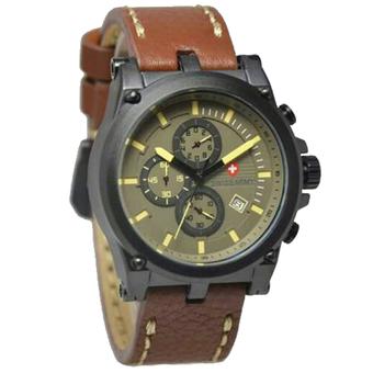 Jam Tangan Pria Chronograph Tali Kulit Swiss Army 4174 - Coklat  