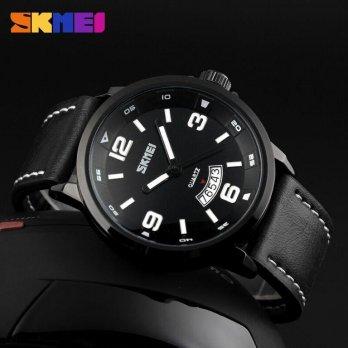 Jam Tangan Pria Original Tali Kulit "Skmei 9115cl Hitam" Murah