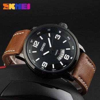 Jam Tangan Pria Original Tali Kulit "Skmei 9115cl coklat" Murah