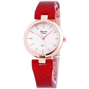 Jam Tangan Wanita - Alexandre Christie 2540 LH - Stainless Steel Kombonasi Mika -Merah Marron Rosegold  