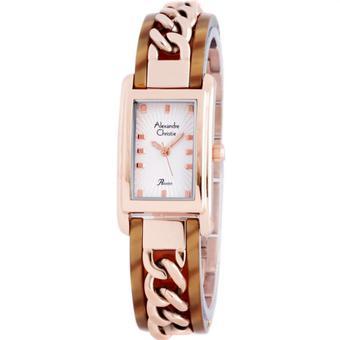 Jam Tangan Wanita - Alexandre Christie 2542 - Stainless Steel Kepang Kombonasi Mika - Coklat Rosegold  