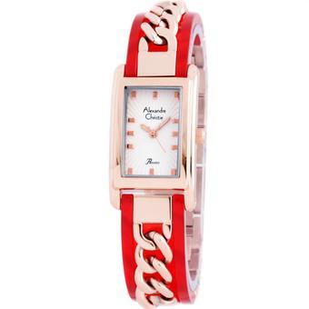 Jam Tangan Wanita - Alexandre Christie 2542 - Stainless Steel Kepang Kombonasi Mika - Merah Rosegold  