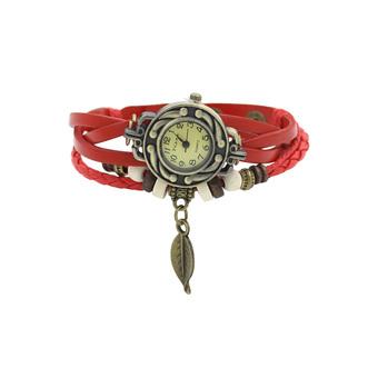 Jam Tangan Wanita - Merah - Strap Kulit - Tree Leaf Artificial  