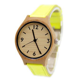 Japanese Miyota 2035 Movement Wristwatches Genuine Leather Bamboo Wooden Watches with Gift Box (Yellow) (Intl)  