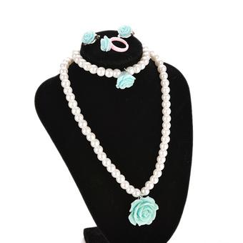 Jetting Buy Kids Jewelry Set Necklace Bracelet with Rose Flower White Beads-Blue Flower  