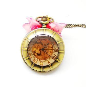 Jiangyuyan Free Shipping Wholesale Hot Sale Bronze Vintage Skeleton Roma Fashion Women Quartz Pocket Fob Watches (Intl)  