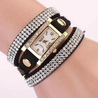 Jo.In Women's Square Dial Rhinestone Weave Wrap Multilayer Leather Bracelet Wrist Watch Watches (Black)  