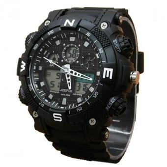 Joefox Dual Time JF615 Jam Tangan Pria Rubber Strap - Hitam  