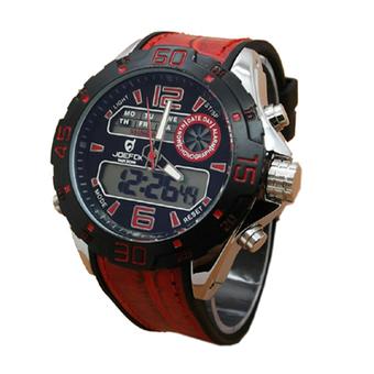 Joefox Dual Time - Jam Tangan Pria - Merah-Hitam - Leather Strap - Jf404Mh  