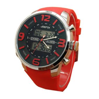 Joefox Dual Time Jam Tangan Pria - Merah - Rubber Strap - JF322  