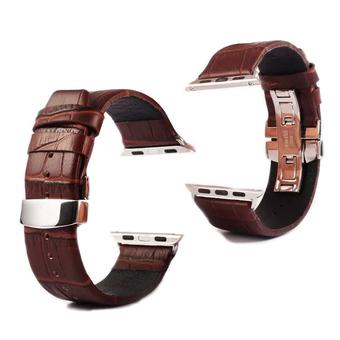 Kakapi Crocodile Texture Classic Buckle Genuine Leather Watchband with Connector for Apple Watch 42mm(brown) (Intl)  