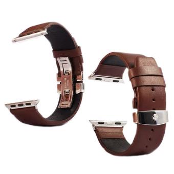 Kakapi Subtle Texture Double Buckle Genuine Leather Watchband with Connector for Apple Watch 42mm(Coffee) (Intl)  