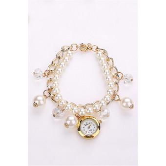 Korean Fashion Lucky Crystal Pearl Pendant Bracelets Watch LC413 White  