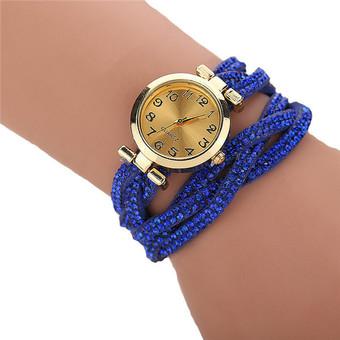 Korean Fashion Rhinestone Leather Strap Twist Women's Bracelets Watch LC336 Blue  