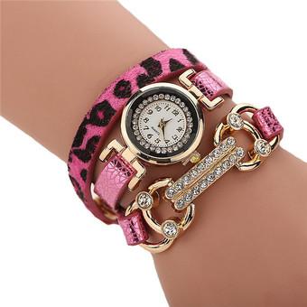 Korean Leather Band Rhinestone Fashion Women's Bracelets Watch LC443 Pink  