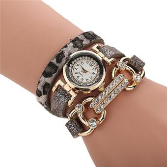 Korean Leather Band Rhinestone Fashion Women's Bracelets Watch LC446Grey  