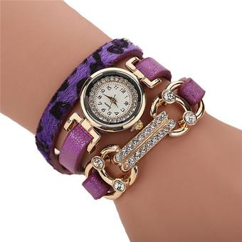 Korean Leather Band Rhinestone Fashion Women's Bracelets Watch LC448Purple  