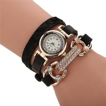 Korean Leather Band Rhinestone Fashion Women's Bracelets Watch LC449Black  