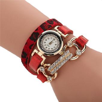 Korean Leather Band Rhinestone Fashion Women's Bracelets Watch LC444Red  