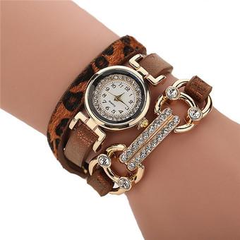 Korean Leather Band Rhinestone Fashion Women's Bracelets Watch LC447Brown  