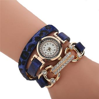 Korean Leather Band Rhinestone Fashion Women's Bracelets Watch LC445Blue  