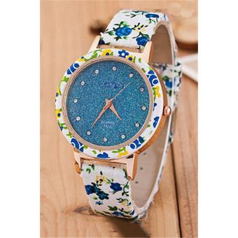 Korean Rural Style Flower Band Rhinestone Quartz Women's Watch LC221 Blue  