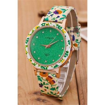 Korean Rural Style Flower Band Rhinestone Quartz Women's Watch LC219 Green  