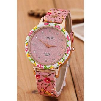 Korean Rural Style Flower Band Rhinestone Quartz Women's Watch LC223 Pink  