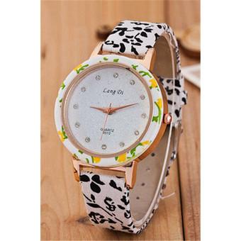 Korean Rural Style Flower Band Rhinestone Quartz Women's Watch LC222 White  