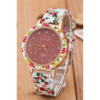 Korean Rural Style Flower Band Rhinestone Quartz Women's Watch LC220 Pink  