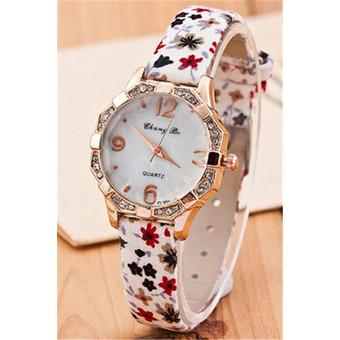 Korean Rural Style Flower Cloth Strap Rhinestone Quartz Women's Watch LC235 Multicolor  