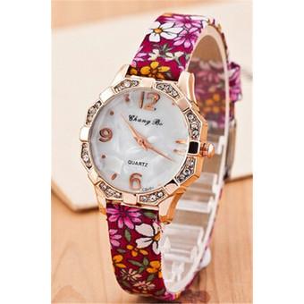 Korean Rural Style Flower Thin Cloth Strap Rhinestone Women's Watch LC238 Colorful  