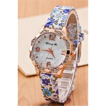 Korean Rural Style Flower Thin Cloth Strap Rhinestone Women's Watch LC240 Colorful  