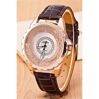 Korean Style Luxury Rhinestone Leather Band Quartz Women's Watch LC232 Brown  