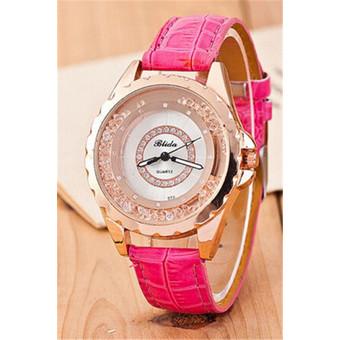 Korean Style Luxury Rhinestone Leather Band Quartz Women's Watch LC234 Pink  