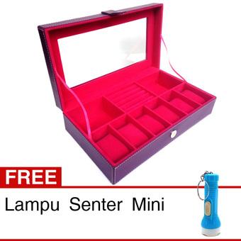 Kualitas Super 3 in 1 Kotak Jam Tangan isi 6 - Kotak Cincin Batu Mulia Permata - Acc - 31x18x8 cm - Ungu-Fanta + Gratis Lampu Senter Mini  